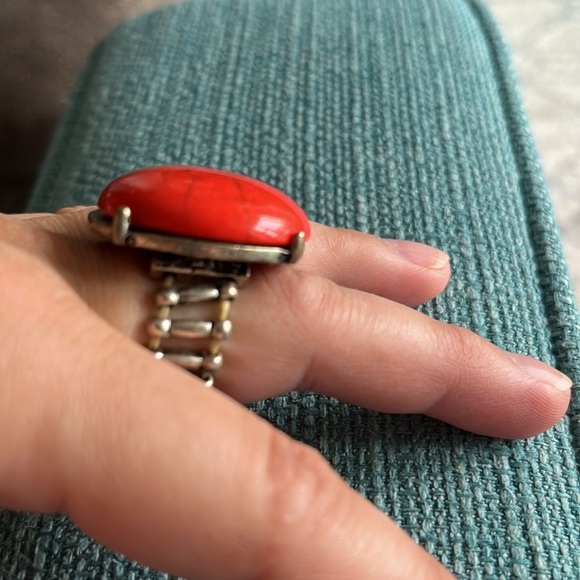 Costume Ring orange bead silver stretchy elastic one size OS Fall Halloween - Picture 5 of 8